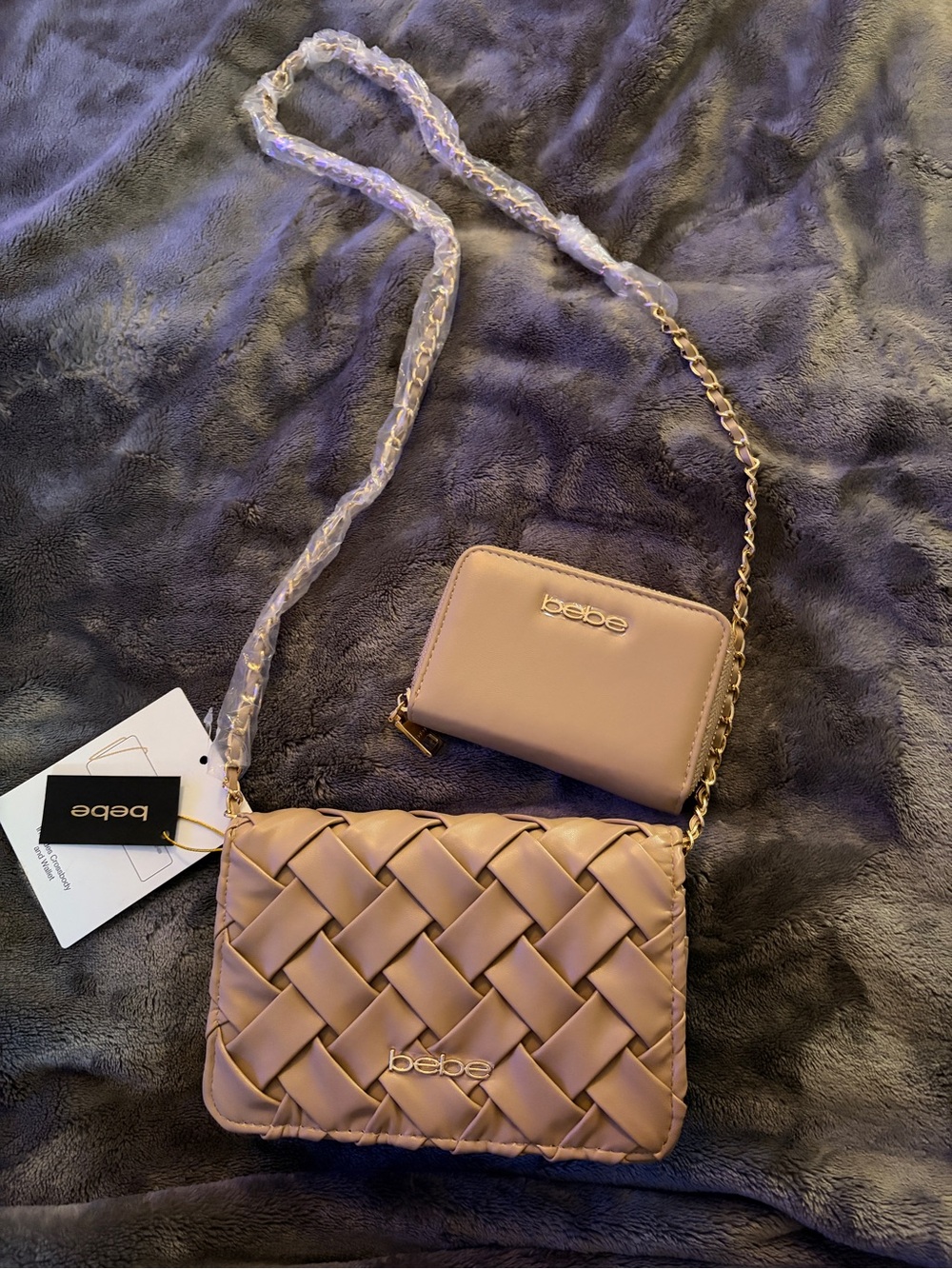 NWT bebe Woven Crossbody Bag and Wallet Set - Taupe
